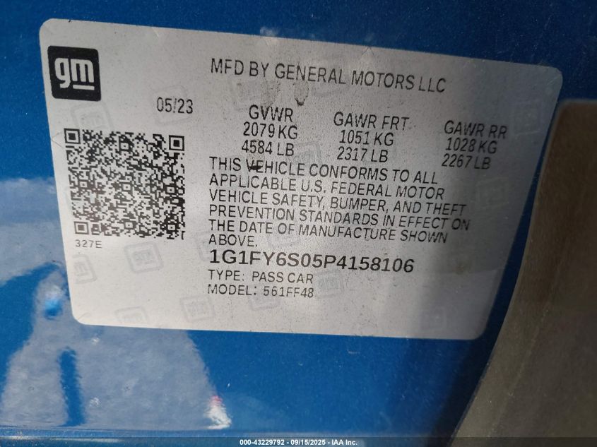 2023 Chevrolet Bolt Euv Fwd Lt VIN: 1G1FY6S05P4158106 Lot: 43229792