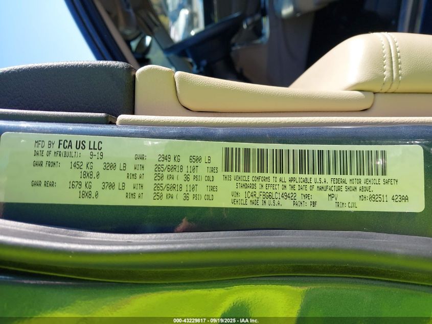 2020 Jeep Grand Cherokee Limited 4X4 VIN: 1C4RJFBG6LC149422 Lot: 43229817