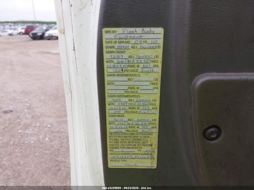 2010 International 7000 7400 VIN: 1HTWGAAT6AJ243573 Lot: 43229989