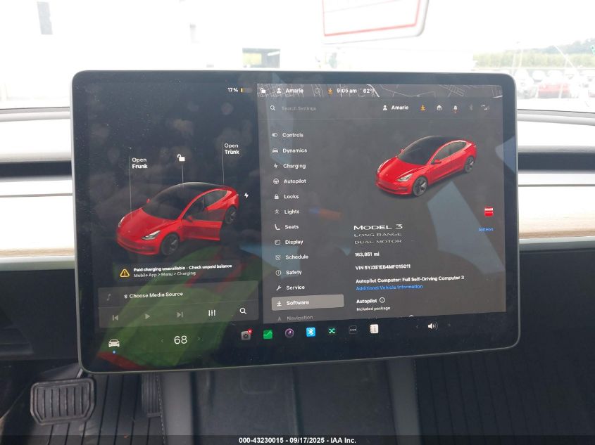 2021 Tesla Model 3 Long Range Dual Motor All-Wheel Drive VIN: 5YJ3E1EB4MF015011 Lot: 43230015