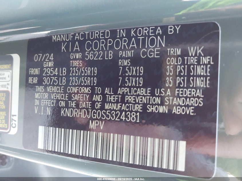 2025 Kia Sorento(VIN: KNDRHDJG0S5324381