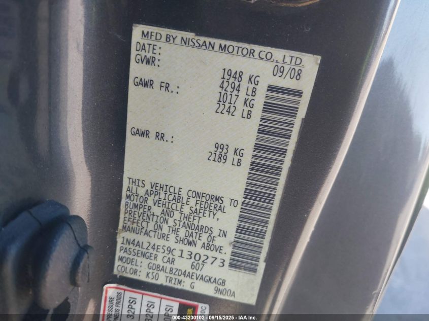 2009 Nissan Altima 2.5 S VIN: 1N4AL24E59C130273 Lot: 43230102