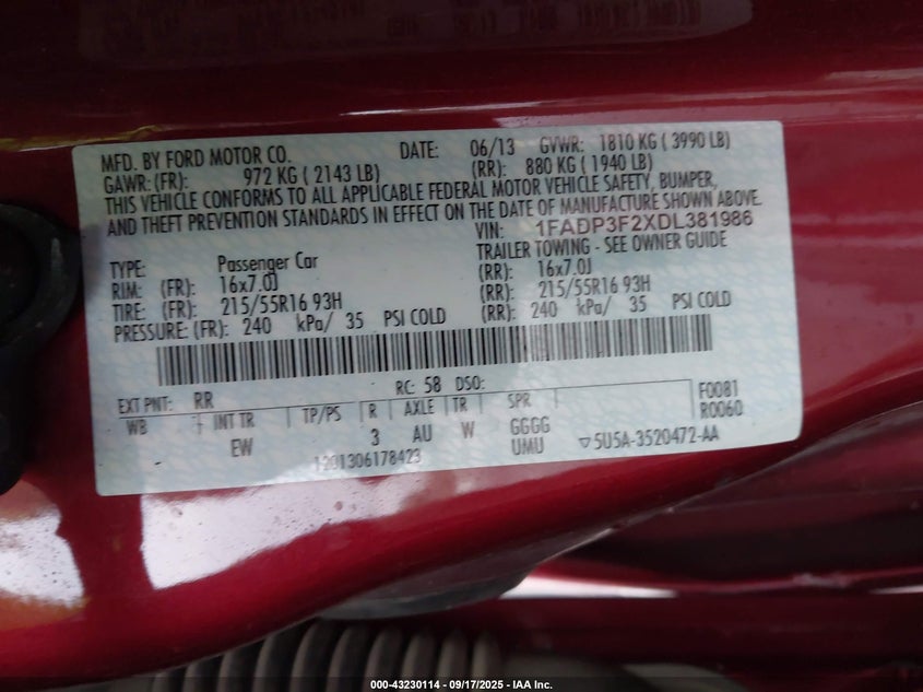 2013 FORD FOCUS SE - 1FADP3F2XDL381986