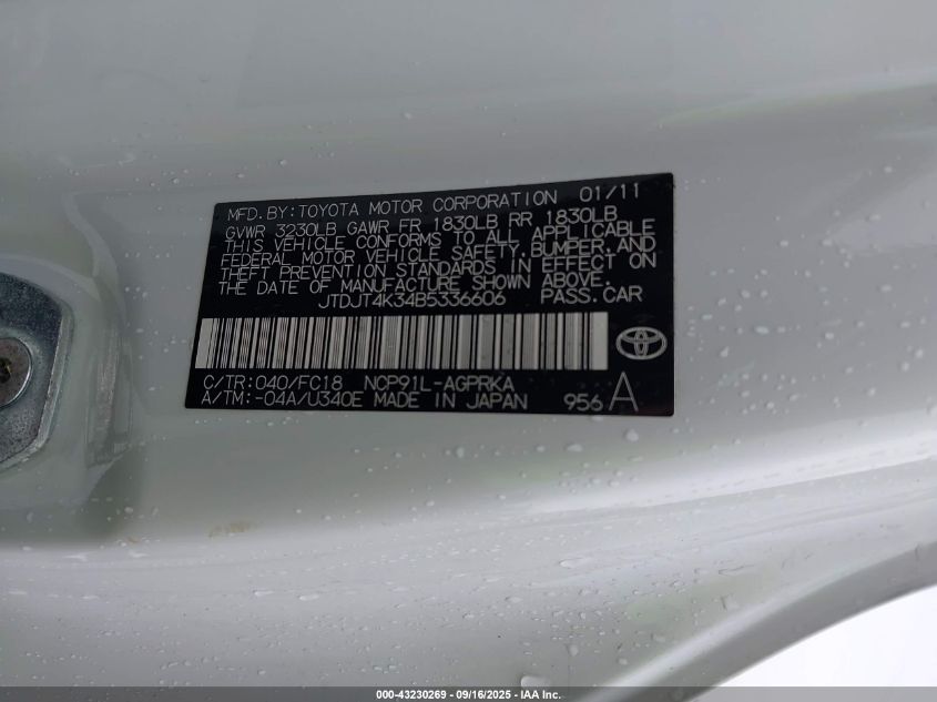 2011 Toyota Yaris VIN: JTDJT4K34B5336606 Lot: 43230269