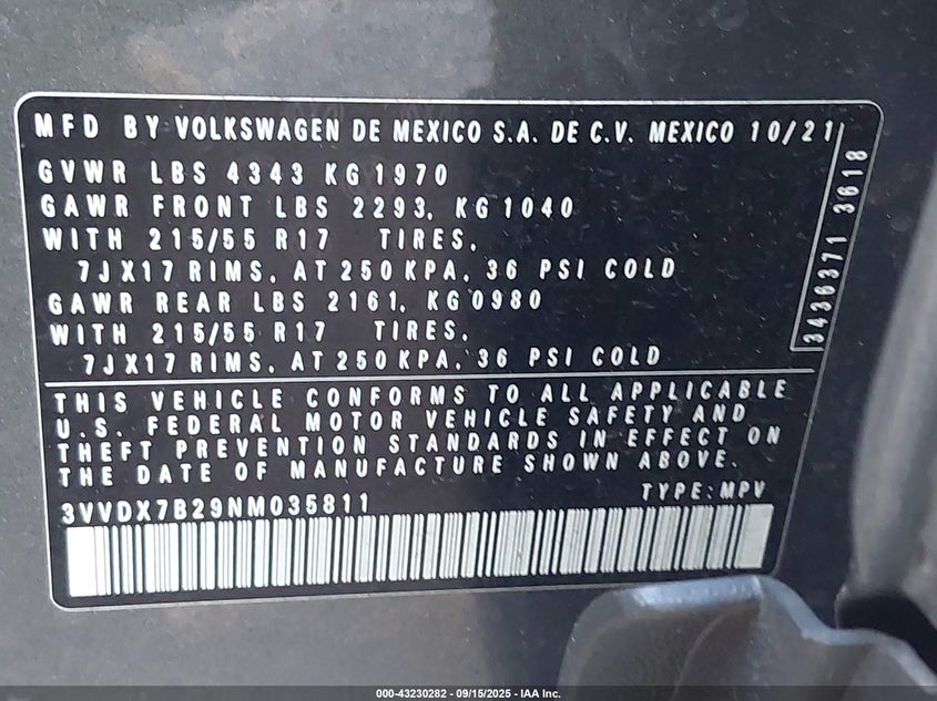 2022 VOLKSWAGEN TAOS 1.5T S - 3VVDX7B29NM035811