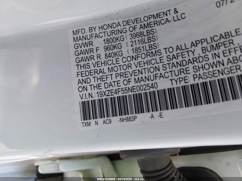 2022 HONDA INSIGHT EX - 19XZE4F55NE002540