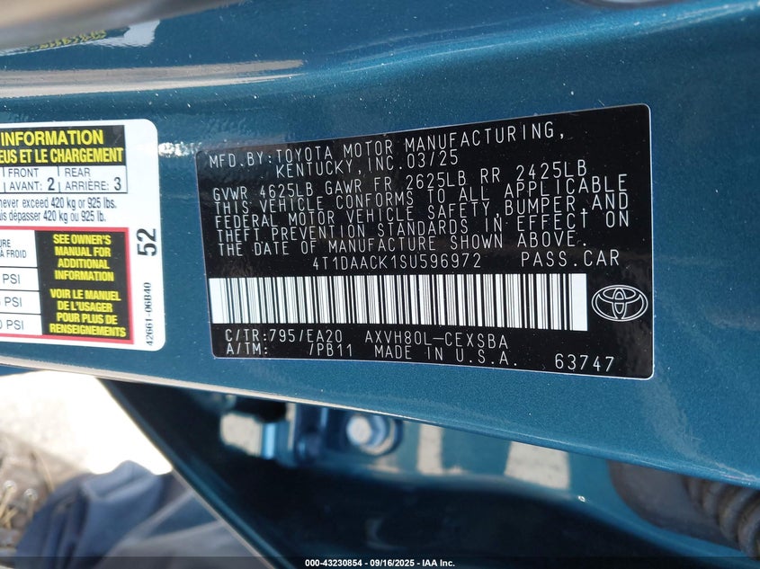 2025 TOYOTA CAMRY SE 4T1DAACK1SU596972