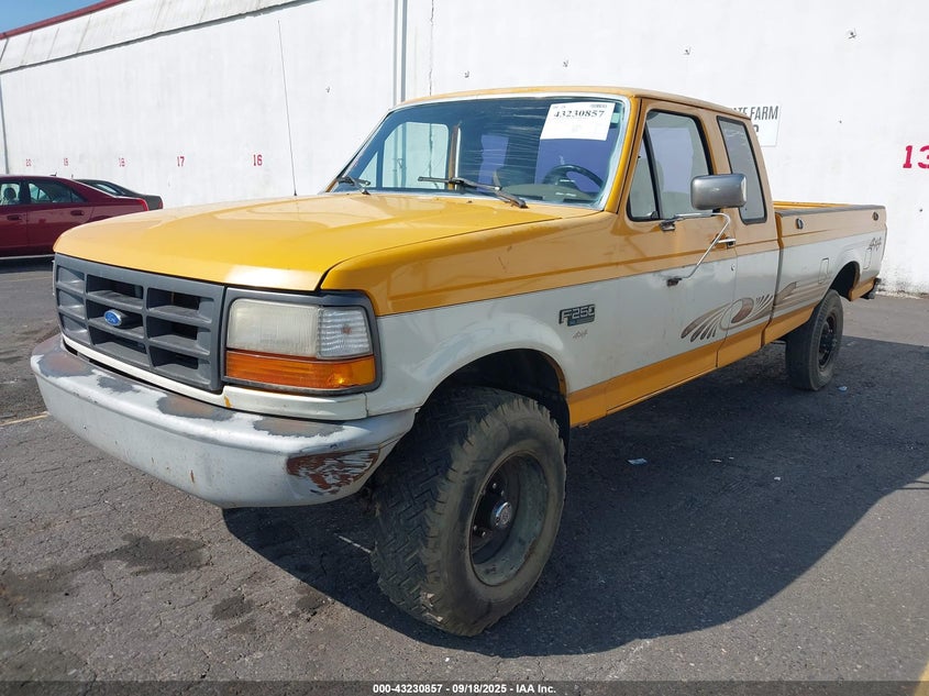 1995 Ford F250 yellow pickup gasoline 1FTHX26H4SKB74183 photo #3