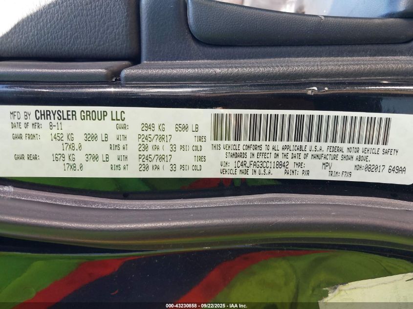 2012 Jeep Grand Cherokee Laredo VIN: 1C4RJFAG3CC118842 Lot: 43230858