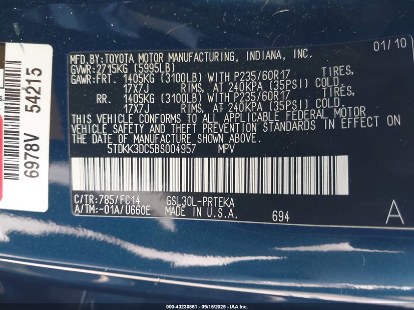 2011 Toyota Sienna Le V6 VIN: 5TDKK3DC5BS004957 Lot: 43230861