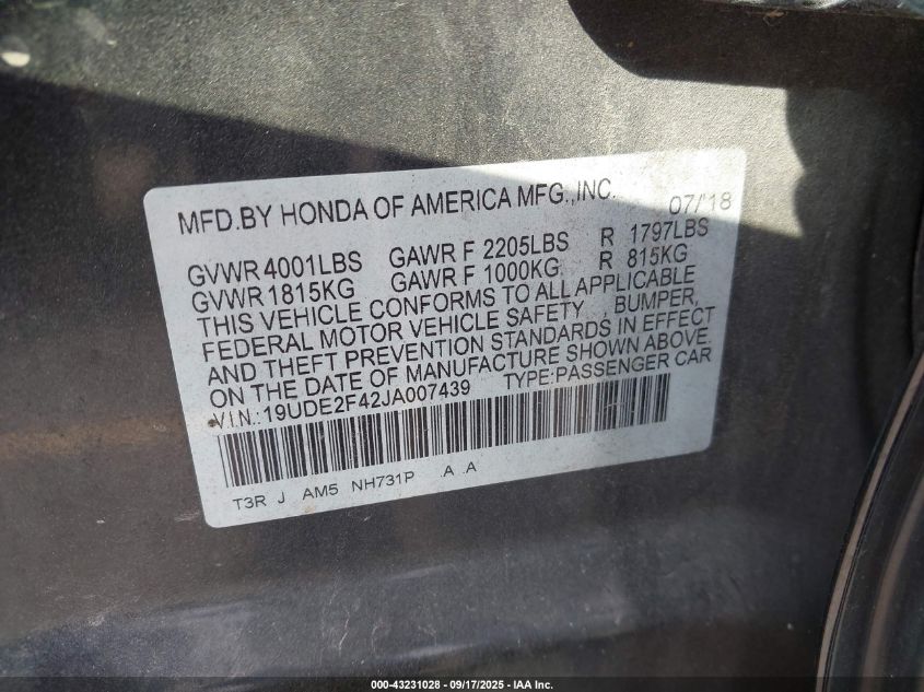 2018 Acura Ilx Special Edition VIN: 19UDE2F42JA007439 Lot: 43231028