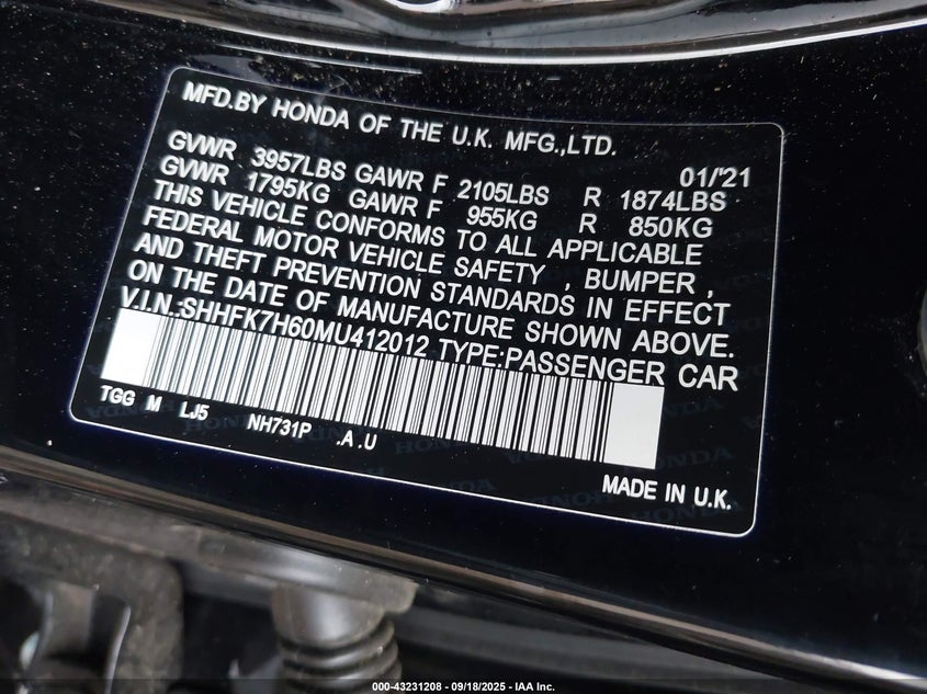 2021 HONDA CIVIC EX - SHHFK7H60MU412012