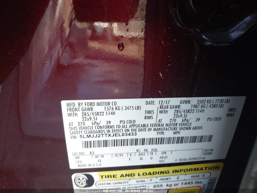 2018 LINCOLN NAVIGATOR BLACK LABEL - 5LMJJ2TTXJEL03433