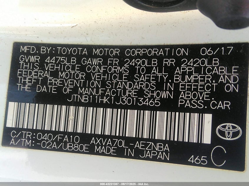 2018 TOYOTA CAMRY LE - JTNB11HK1J3013465