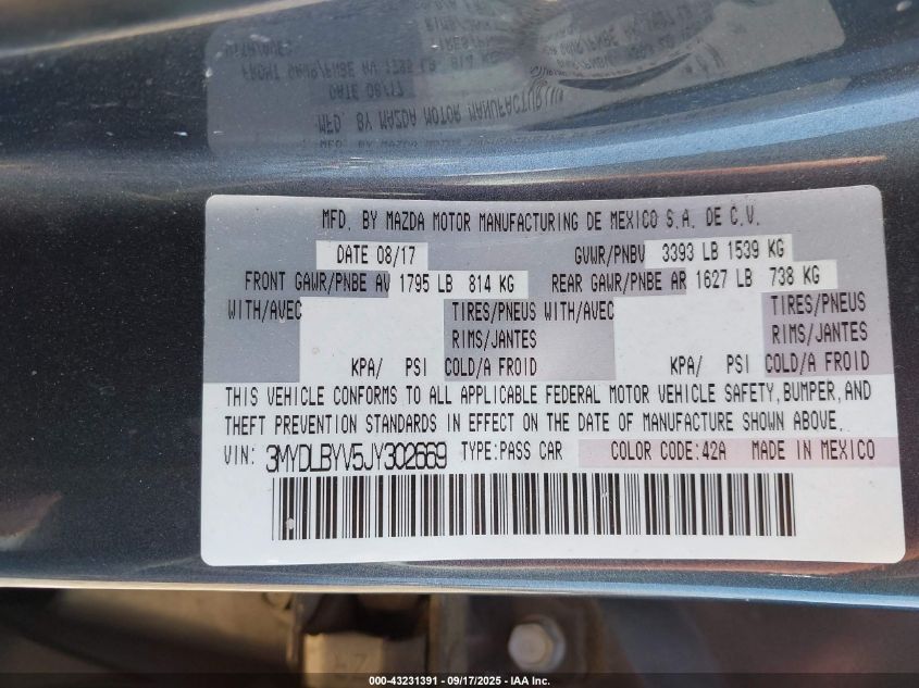 2018 Toyota Yaris Ia VIN: 3MYDLBYV5JY302669 Lot: 43231391