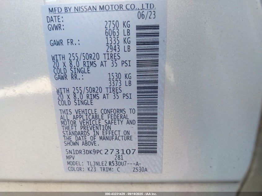 2023 NISSAN PATHFINDER PLATINUM 4WD - 5N1DR3DK9PC273107