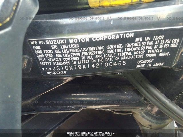 2004 Suzuki Gsx600 F VIN: JS1GN79A142100455 Lot: 43231488