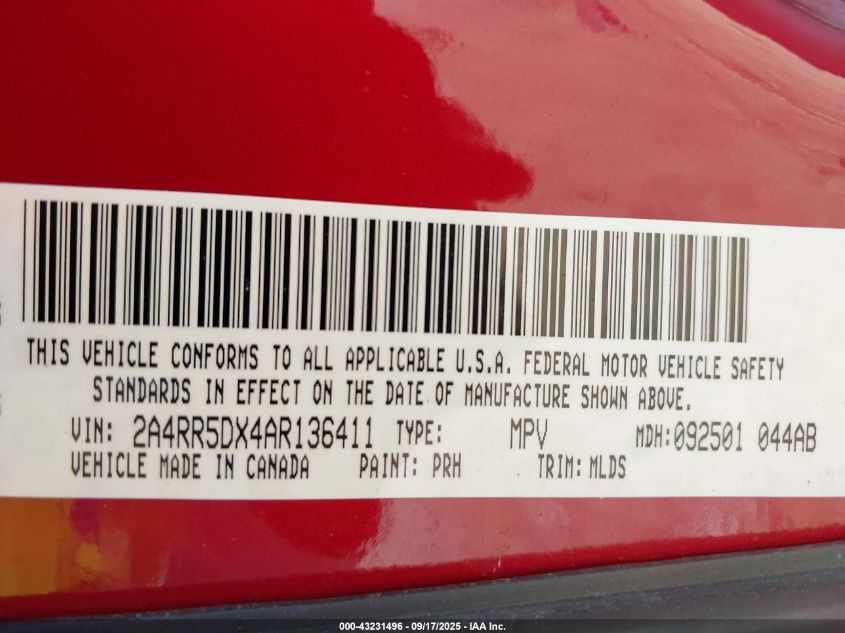 2010 Chrysler Town & Country Touring VIN: 2A4RR5DX4AR136411 Lot: 43231496