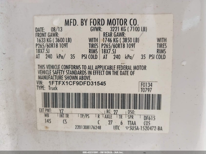 2013 FORD F-150 STX - 1FTFX1CF9DFD31545