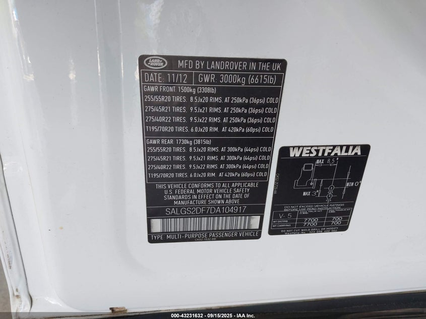 2013 LAND ROVER RANGE ROVER HSE SALGS2DF7DA104917