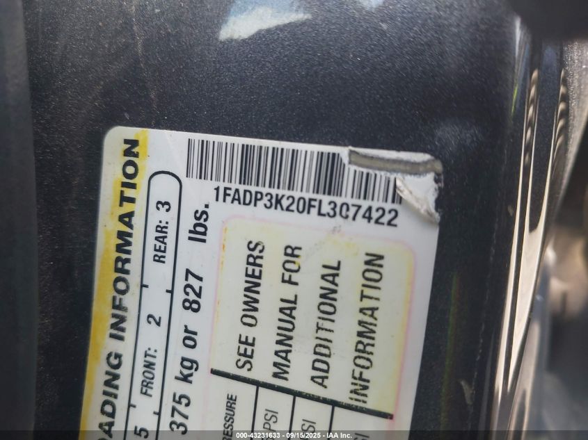 2015 Ford Focus Se VIN: 1FADP3K20FL307422 Lot: 43231633