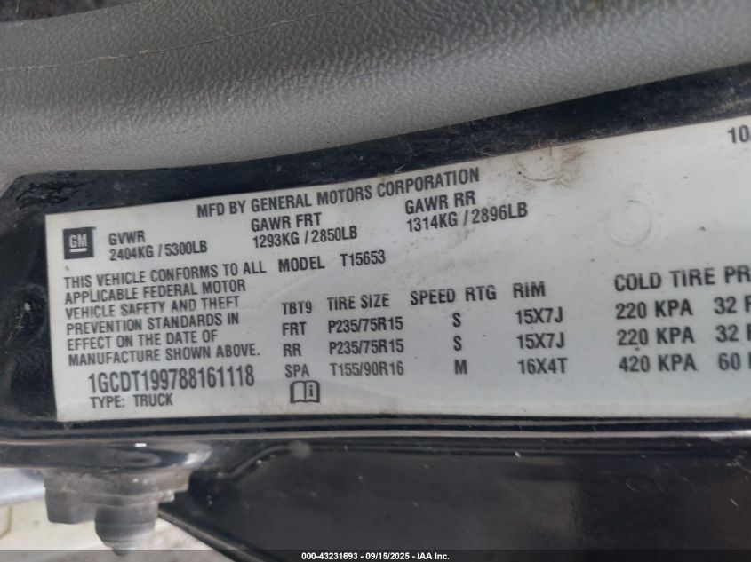 2008 Chevrolet Colorado Ls VIN: 1GCDT199788161118 Lot: 43231693