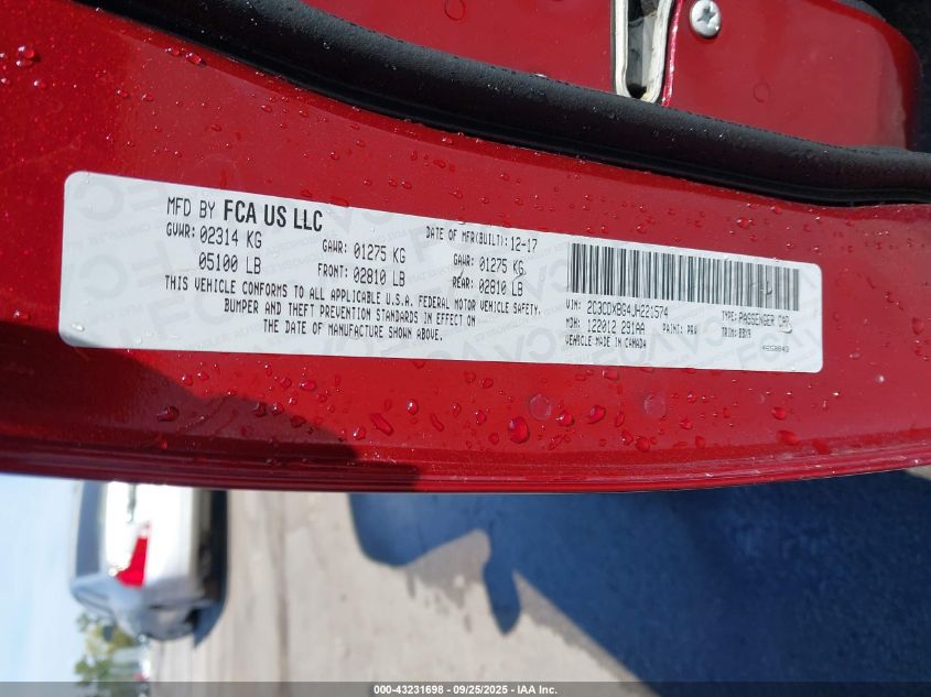 2018 Dodge Charger Sxt Rwd VIN: 2C3CDXBG4JH221574 Lot: 43231698