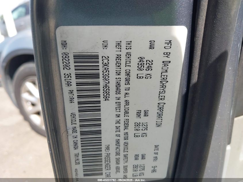 2007 Chrysler 300 Touring VIN: 2C3KA53G07H658584 Lot: 43231792
