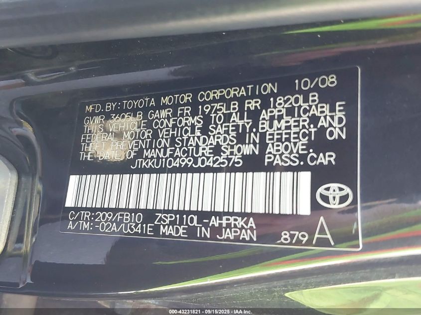 2009 Scion Xd VIN: JTKKU10499J042575 Lot: 43231821