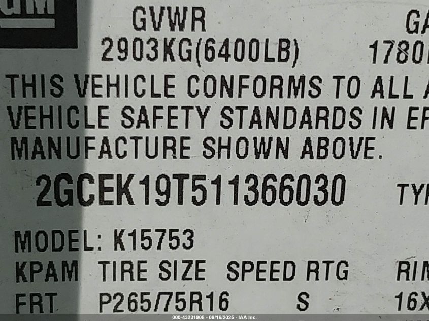 2000 GMC Sierra 1500 Sle VIN: 1GTEK19V7YE139531 Lot: 43231908