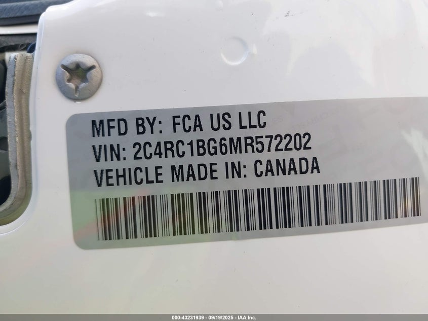 2021 CHRYSLER PACIFICA TOURING L - 2C4RC1BG6MR572202