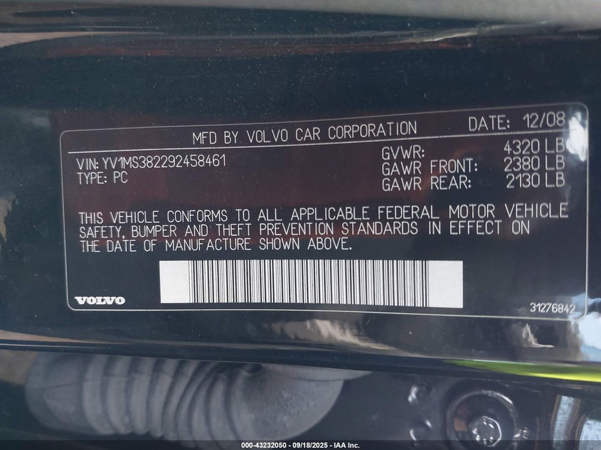 2009 Volvo S40 2.4I VIN: YV1MS382292458461 Lot: 43232050