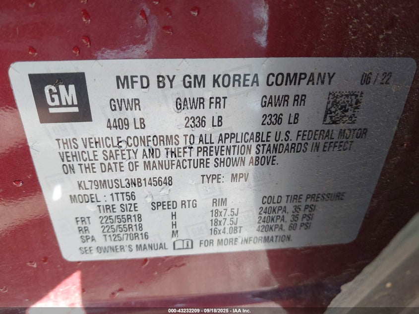 2022 CHEVROLET TRAILBLAZER AWD RS - KL79MUSL3NB145648