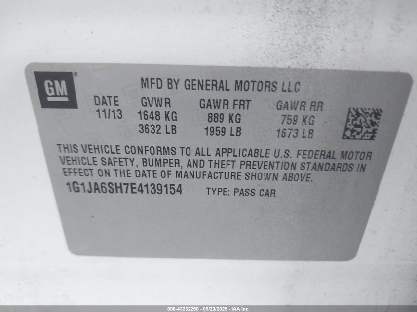 2014 CHEVROLET SONIC LS AUTO 1G1JA6SH7E4139154