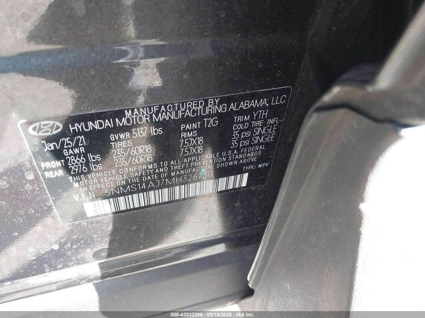 2021 HYUNDAI SANTA FE SE - 5NMS14AJ7MH326730