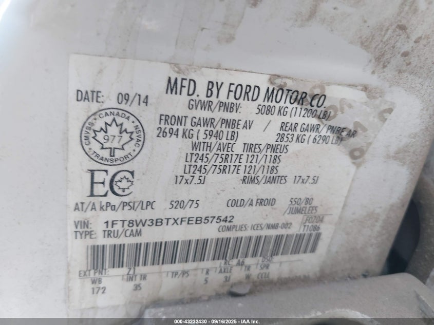 1FT8W3BTXFEB57542 2015 FORD F350 photo no. 8