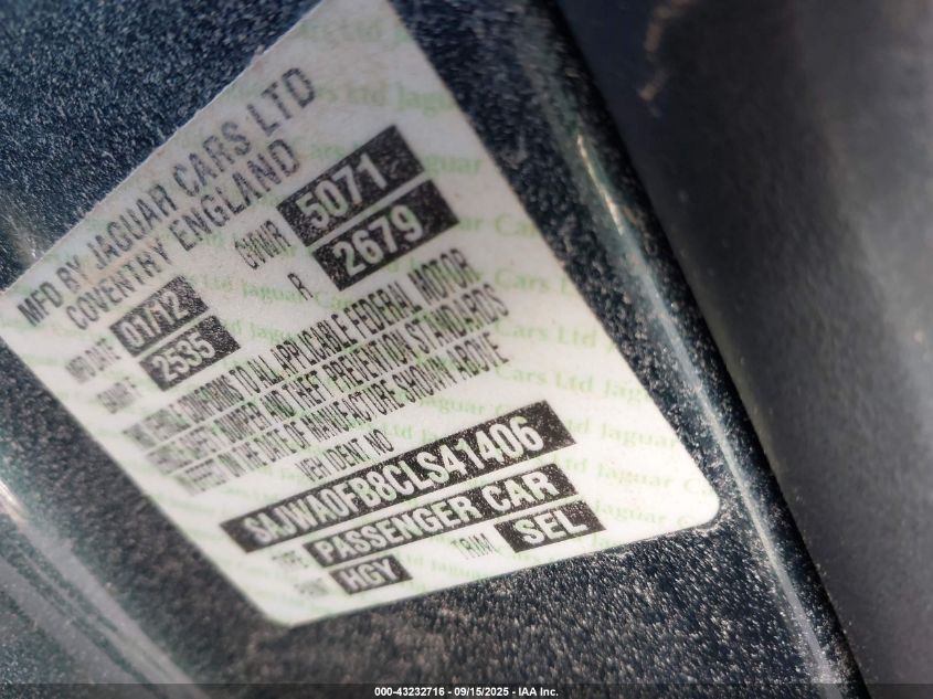 2012 Jaguar Xf VIN: SAJWA0FB8CLS41406 Lot: 43232716