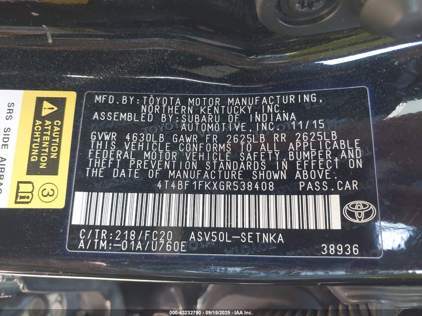 2016 TOYOTA CAMRY LE - 4T4BF1FKXGR538408