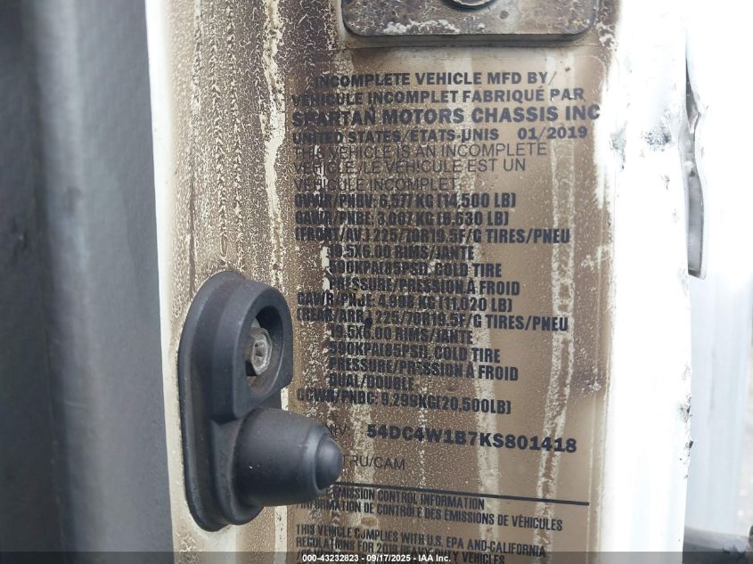 2019 Isuzu Npr Hd VIN: 54DC4W1B7KS801418 Lot: 43232823