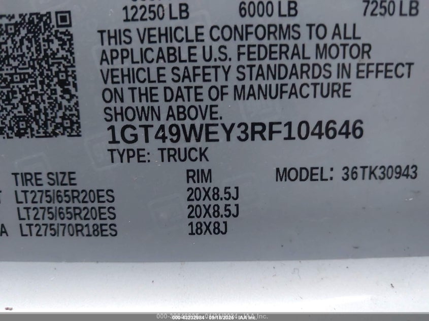 VIN 1GT49WEY3RF104646 2024 GMC SIERRA 3500HD
