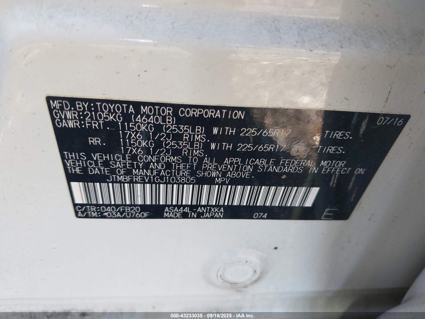 2016 TOYOTA RAV4 LE - JTMBFREV1GJ103805