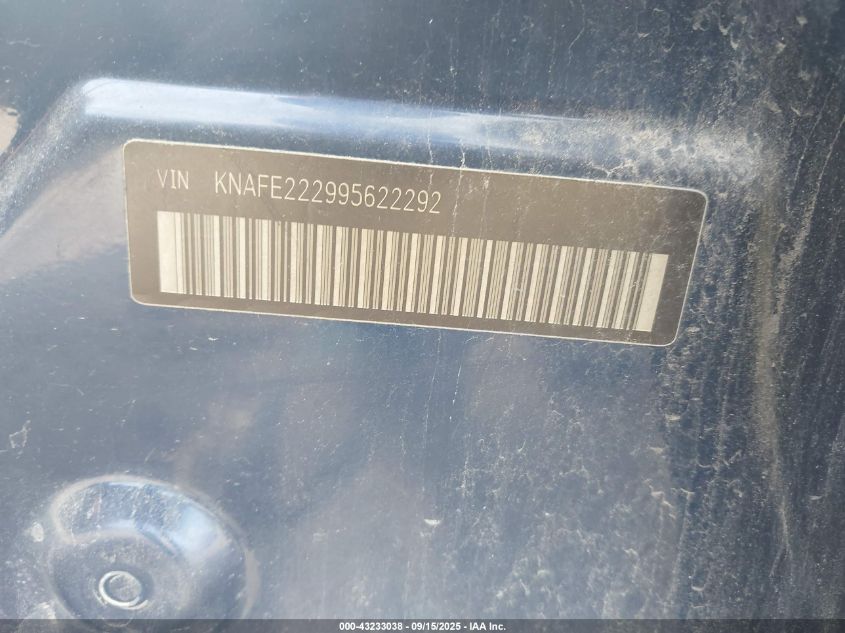 2009 Kia Spectra Ex VIN: KNAFE222995622292 Lot: 43233038