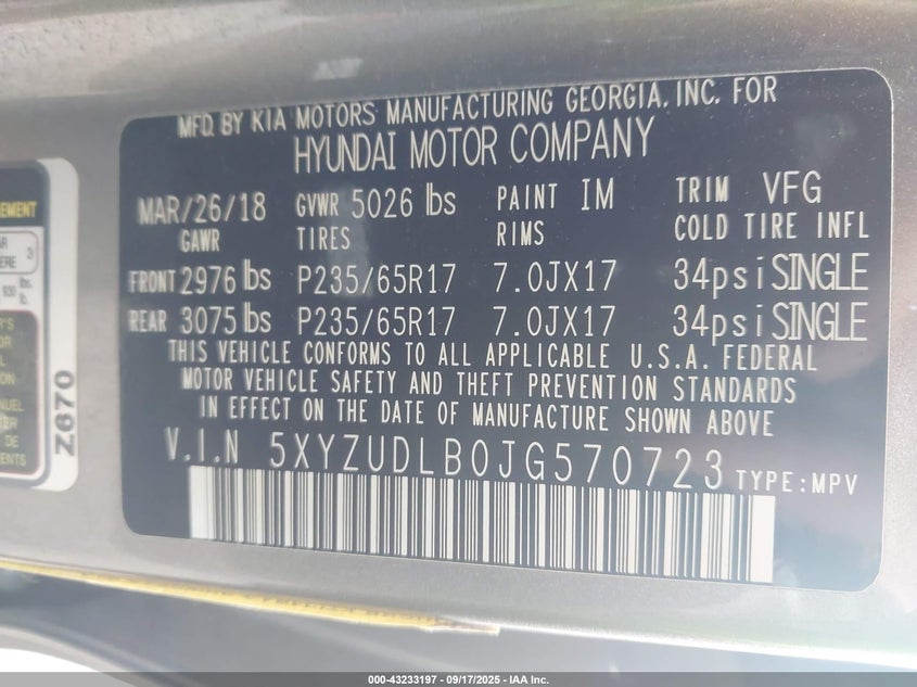 2018 HYUNDAI SANTA FE SPORT 2.4L 5XYZUDLB0JG570723