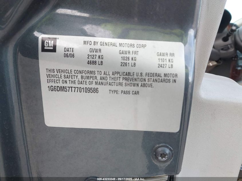 2007 Cadillac Cts Standard VIN: 1G6DM57T770109586 Lot: 43233349