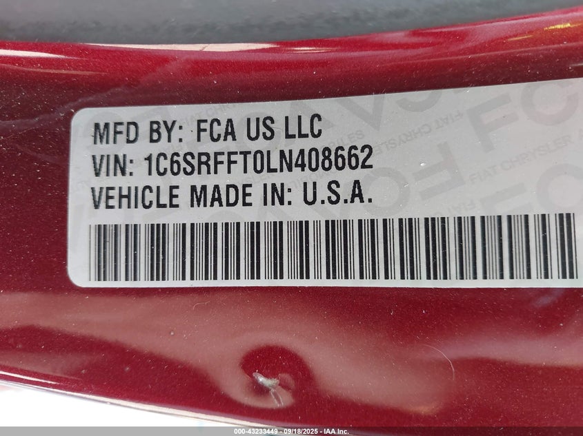 2020 Ram 1500 Big Horn 4X4 5'7 Box VIN: 1C6SRFFT0LN408662 Lot: 43233449