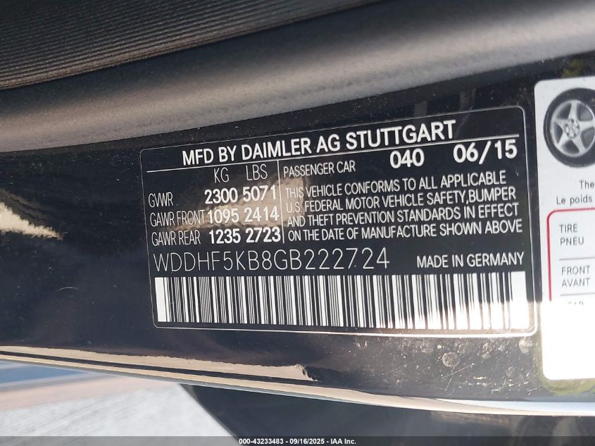 2016 Mercedes-Benz E 350 VIN: WDDHF5KB8GB222724 Lot: 43233483