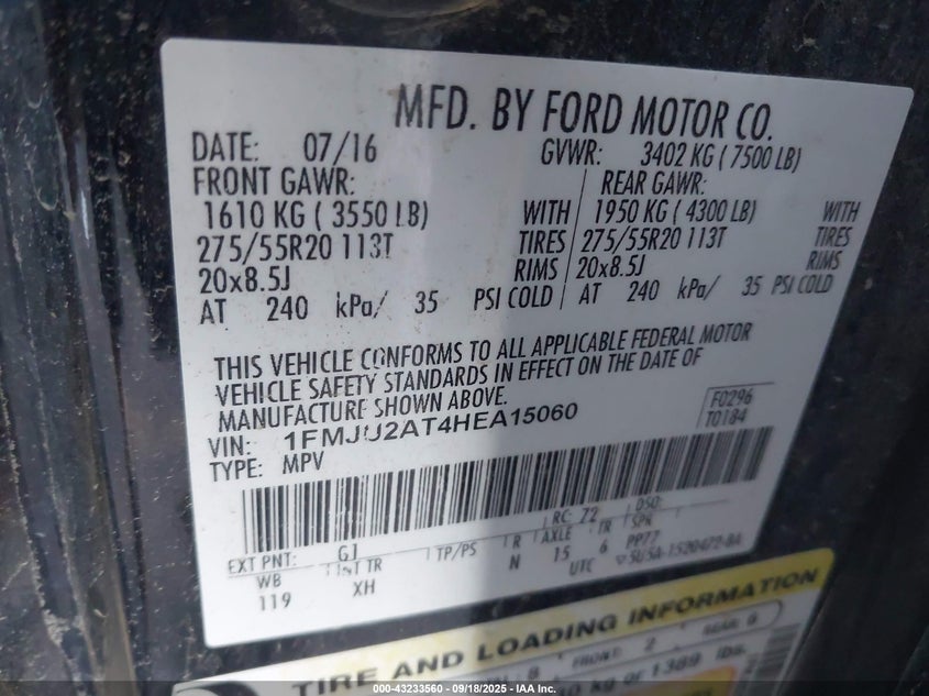 2017 FORD EXPEDITION LIMITED - 1FMJU2AT4HEA15060