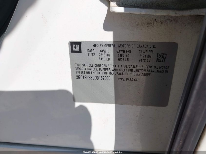 2013 Cadillac Xts Premium VIN: 2G61S5S30D9162860 Lot: 43233603