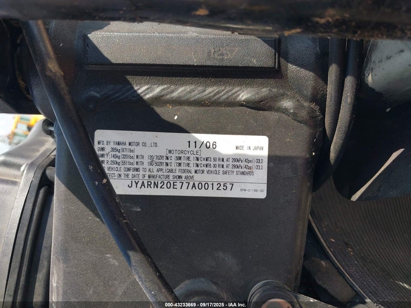 JYARN20E77A001257 2007 YAMAHA YZF photo no. 10