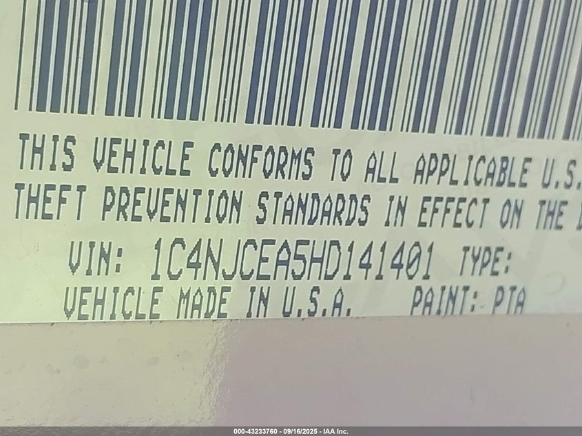 2017 JEEP COMPASS HIGH ALTITUDE FWD 1C4NJCEA5HD141401